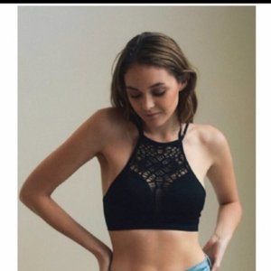 Leto / New Black Crochet Front Seamless Bralette C